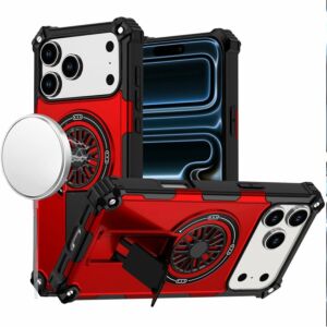 For Apple iPhone 18 Pro Max CD Texture Design Magnetic Car Mount Friendly HQ Hybrid - Red