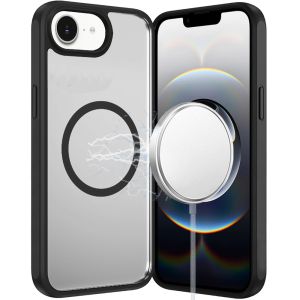 For iPhone 16E (E edition) / SE4 (2025) Magnetic Ring HQ Transparent Thick 2.0mm Hybrid Case - Black
