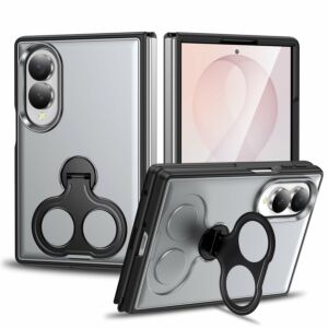 For Samsung Z Fold 8 Car Mount with 2-Ring Stand Hybrid Case - Gray