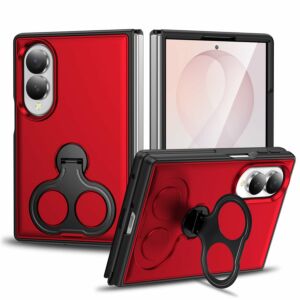 For Samsung Z Fold 8 Car Mount with 2-Ring Stand Hybrid Case - Red