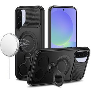 For Samsung A17 5G Car Mount with 2-Ring Stand Hybrid Case - Black