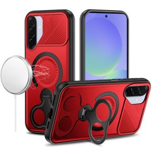 For Samsung A17 5G Car Mount with 2-Ring Stand Hybrid Case - Red