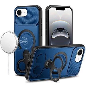 For iPhone 16E (E edition) / SE4 (2025) Car Mount with 2-Ring Stand Hybrid Case - Blue
