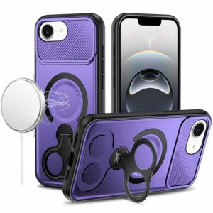 For iPhone 17E / 16E / SE4 Car Mount with 2-Ring Stand Hybrid Case - Purple