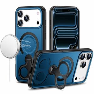 For Apple iPhone 18 Pro Max Car Mount with 2-Ring Stand Hybrid Case - Blue