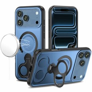 For Apple iPhone 18 Pro Max Car Mount with 2-Ring Stand Hybrid Case - Light Blue