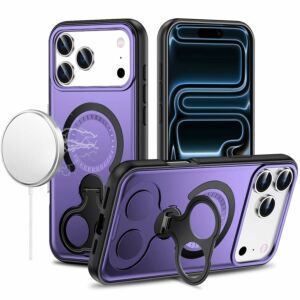 For Apple iPhone 18 Pro Max Car Mount with 2-Ring Stand Hybrid Case - Purple