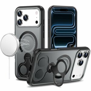 For Apple iPhone 18 Pro Car Mount with 2-Ring Stand Hybrid Case - Gray
