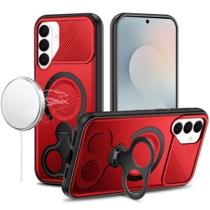 For Samsung s26 Car Mount with 2-Ring Stand Hybrid Case - Red