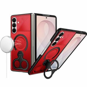 For Samsung Z Fold 8 Ultra Car Mount with 2-Ring Stand Hybrid Case - Red