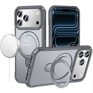 For iPhone 17 Pro Max Matte Finish Simplified Magnetic Ring With Stand Hybrid Case - Gray