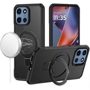 For Motorola Moto G 5G 2025 Matte Finish Simplified Magnetic Ring With Stand Hybrid Case - Black