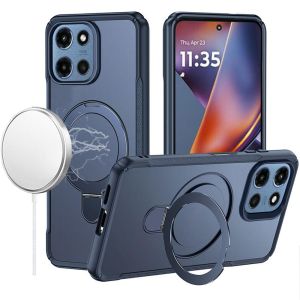 For Motorola Moto G 5G 2025 Matte Finish Simplified Magnetic Ring With Stand Hybrid Case - Navy Blue
