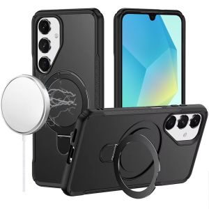For Samsung A16 5G Matte Finish Simplified Magnetic Ring With Stand Hybrid Case - Black