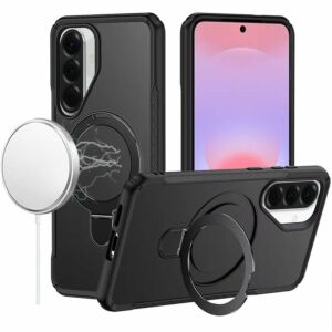 For Samsung Galaxy A37 / A36 Matte Finish Simplified Magnetic Ring With Stand Hybrid Case - Black