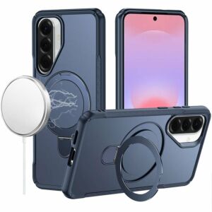 For Samsung Galaxy A37 / A36 Matte Finish Simplified Magnetic Ring With Stand Hybrid Case - Navy Blue
