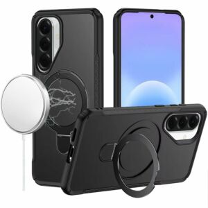 For Samsung Galaxy A57 Matte Finish Simplified Magnetic Ring With Stand Hybrid Case - Black