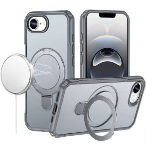 For iPhone 16E (E edition) / SE4 (2025) Matte Finish Simplified Magnetic Ring With Stand Hybrid Case - Gray