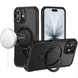 For iPhone 17 Matte Finish Simplified Magnetic Ring With Stand Hybrid Case - Black