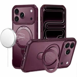 For Apple iPhone 18 Pro Max Matte Finish Simplified Magnetic Ring With Stand Hybrid Case - Dark Cherry