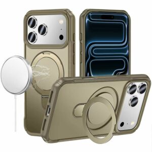 For Apple iPhone 18 Pro Max Matte Finish Simplified Magnetic Ring With Stand Hybrid Case - Khaki