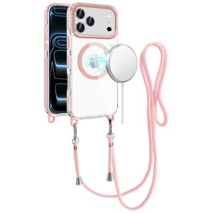 For iPhone 17 Pro Max Transparent HQ Clear Line Design Edged Hybrid [Magnetic Circle] with Matching Lanyard - Light Pink
