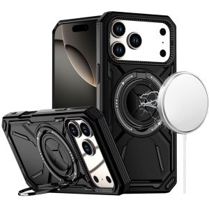 For iPhone 17 Pro Max Loop Hybrid with [Magnetic Ring Circle] 360 degrees Rotational Kickstand Case Cover - Black