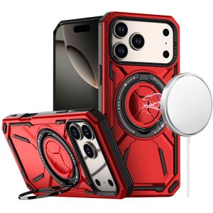 For iPhone 17 Pro Max Loop Hybrid with [Magnetic Ring Circle] 360 degrees Rotational Kickstand Case Cover - Red