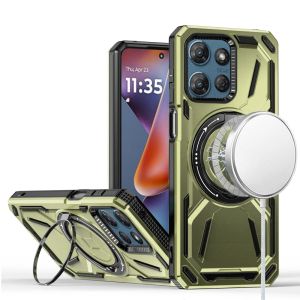 For Motorola Moto G 5G 2025 Loop Hybrid with [Magnetic Ring Circle] 360 degrees Rotational Kickstand Case Cover - Midnight Green