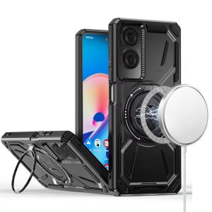 For TCL 50 SE Loop Hybrid with [Magnetic Ring Circle] 360 degrees Rotational Kickstand Case Cover - Black