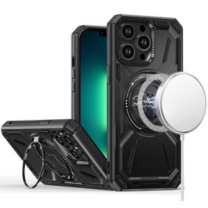 For iPhone 13 Pro Max Loop Hybrid with [Magnetic Ring Circle] 360 degrees Rotational Kickstand Case Cover - Black