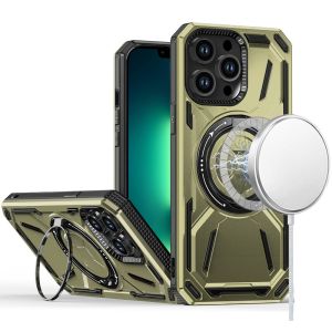 For iPhone 13 Pro Max Loop Hybrid with [Magnetic Ring Circle] 360 degrees Rotational Kickstand Case Cover - Midnight Green