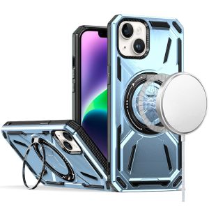 For iPhone 14/13 Loop Hybrid with [Magnetic Ring Circle] 360 degrees Rotational Kickstand Case Cover - Light Blue