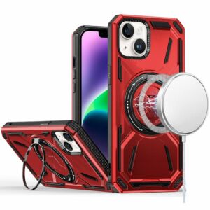 For iPhone 13/14 Transparent Glitter Rotaional Magnetic Ring Stand HQ Hybrid - Black
