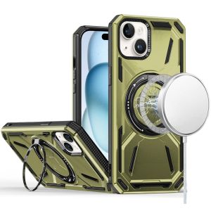 For iPhone 15 Loop Hybrid with [Magnetic Ring Circle] 360 degrees Rotational Kickstand Case Cover - Midnight Green