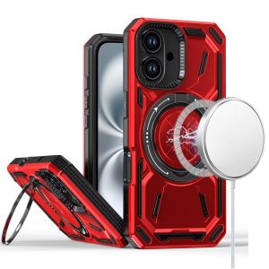 For iPhone 16 6.1 inch Loop Hybrid with [Magnetic Ring Circle] 360 degrees Rotational Kickstand Case Cover - Red