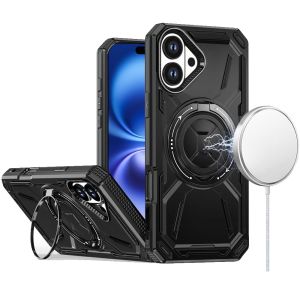 For iPhone 17 Loop Hybrid with [Magnetic Ring Circle] 360 degrees Rotational Kickstand Case Cover - Black