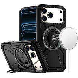 For Apple iPhone 18 Pro Loop Hybrid with [Magnetic Ring Circle] 360 degrees Rotational Kickstand Case Cover - Black