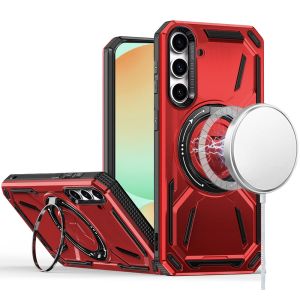 For Samsung S24 FE Loop Hybrid with [Magnetic Ring Circle] 360 degrees Rotational Kickstand Case Cover - Red