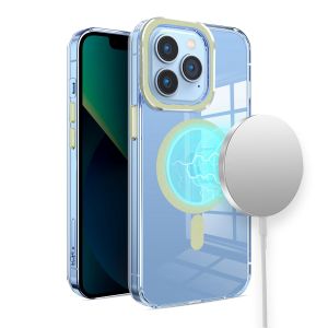 For iPhone 14 PRO 6.1" Premium Matching [Magnetic Circle] & Camera Edge Color Chrome Hybrid Design - Light Green