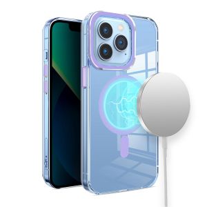 For iPhone 14 PRO 6.1" Premium Matching [Magnetic Circle] & Camera Edge Color Chrome Hybrid Design - Purple