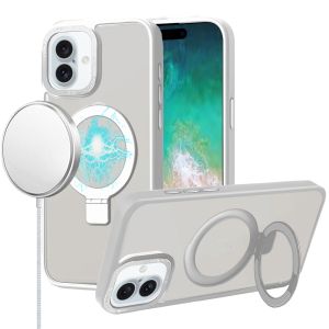 For iPhone 16 Plus 6.7 inch Metal Chrome Kickstand [Magnetic Circle] Shockproof Matching Camera Hybrid - Clear