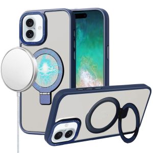 For iPhone 16 Plus 6.7 inch Metal Chrome Kickstand [Magnetic Circle] Shockproof Matching Camera Hybrid - Navy Blue
