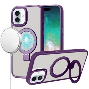 For iPhone 16 Plus 6.7 inch Metal Chrome Kickstand [Magnetic Circle] Shockproof Matching Camera Hybrid - Purple