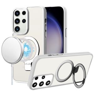For Samsung Galaxy s24 Plus Metal Chrome Kickstand [Magnetic Circle] Shockproof Matching Camera Hybrid - Clear