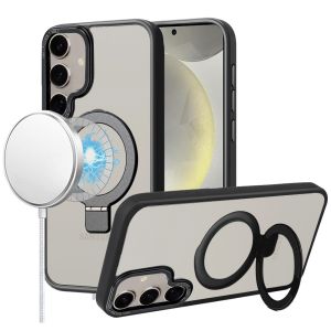 For Samsung s25/s24 Metal Chrome Kickstand [Magnetic Circle] Shockproof Matching Camera Hybrid - Black
