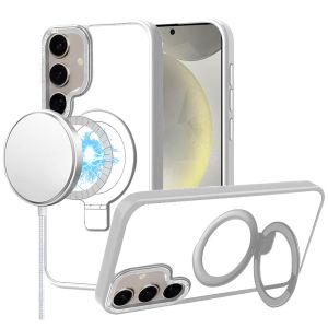 For Samsung s25/s24 Metal Chrome Kickstand [Magnetic Circle] Shockproof Matching Camera Hybrid - Clear
