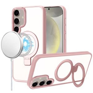 For Samsung s25/s24 Metal Chrome Kickstand [Magnetic Circle] Shockproof Matching Camera Hybrid - Pink