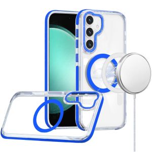 For Samsung s23 FE 5G Matching Color Frame Strong Magnetic Ring Circle Transparent HQ Thick Hybrid - Blue