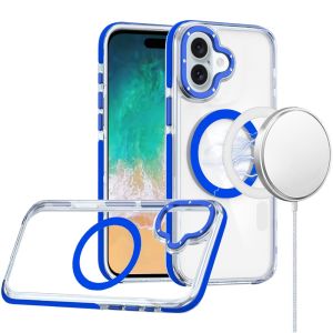 For iPhone 16 Plus 6.7 inch Matching Color Frame Strong Magnetic Ring Circle Transparent HQ Thick Hybrid - Blue